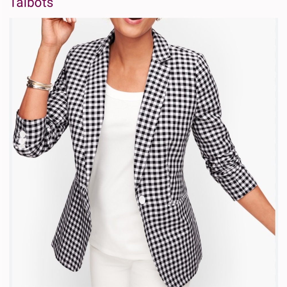 Talbots Women's Black and White Gingham Blazer | Size 14